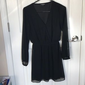 Express sheer long sleeve v-neck dress